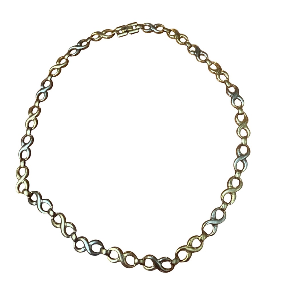 Vintage Two Tone Infinity Link Necklace Gold Silver Mixed Metal 17 Inch